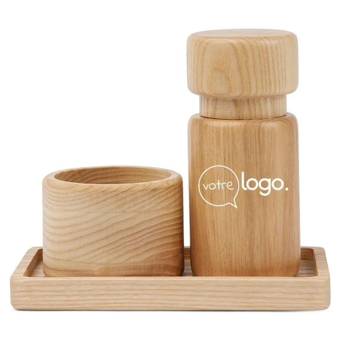 Ensemble sel et poivre scandinave personnalisé en bois de frêne FSC