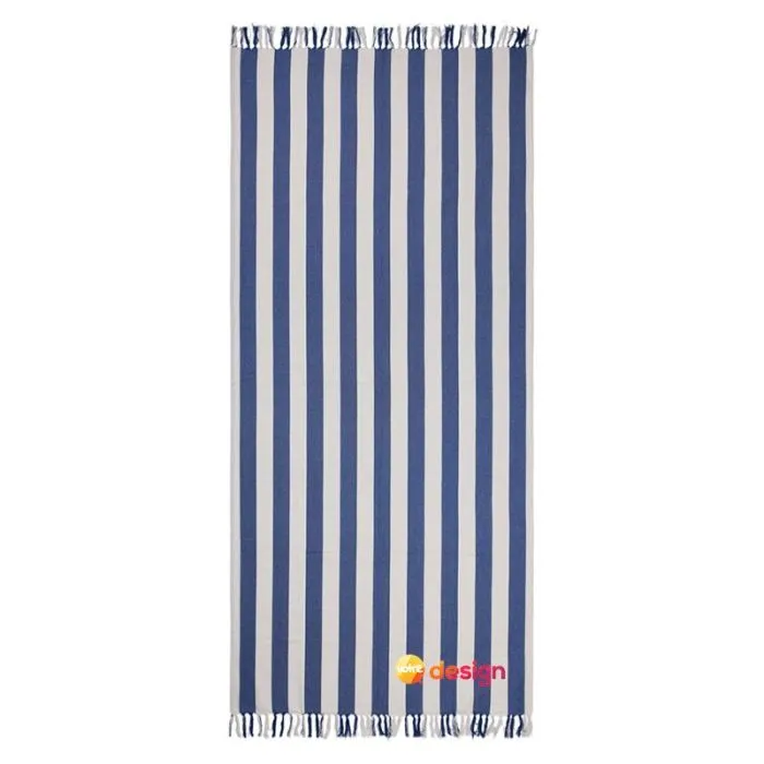 Serviette de plage hammam personnalisée à rayures bicolores avec franges