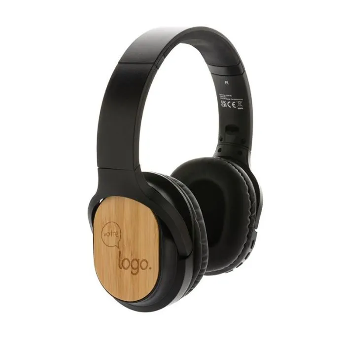 Casque sans fil pliable personnalisé en bambou RCS et FSC® Elite