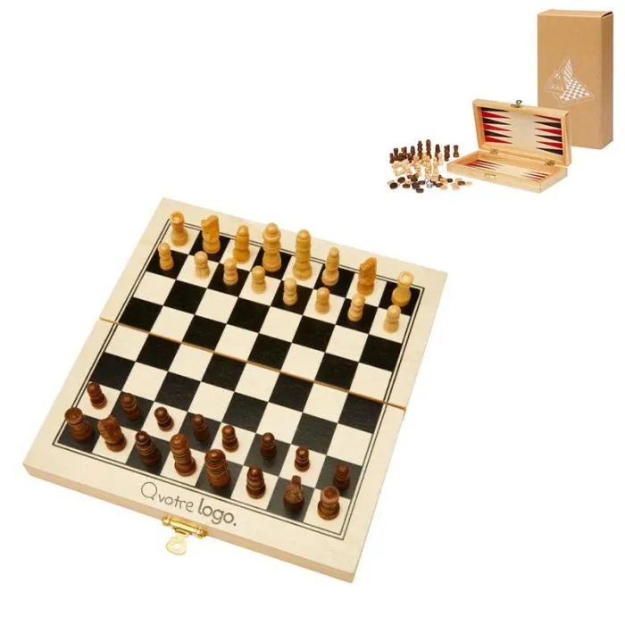 Jeu de plateau Mugo 3-en-1 en bois publicitaire