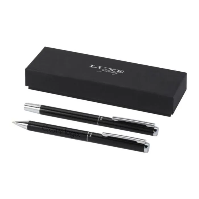 Ensemble-cadeau stylo bille et stylo roller Lucetto publicitaire en aluminium recyclé
