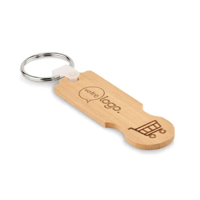 Porte-clés jeton en bambou publicitaire - COMPRAS