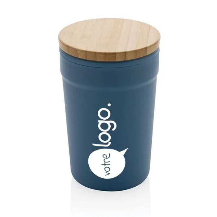 Mug publicitaire 300ml en PP recyclé GRS avec couvercle en bambou FSC®