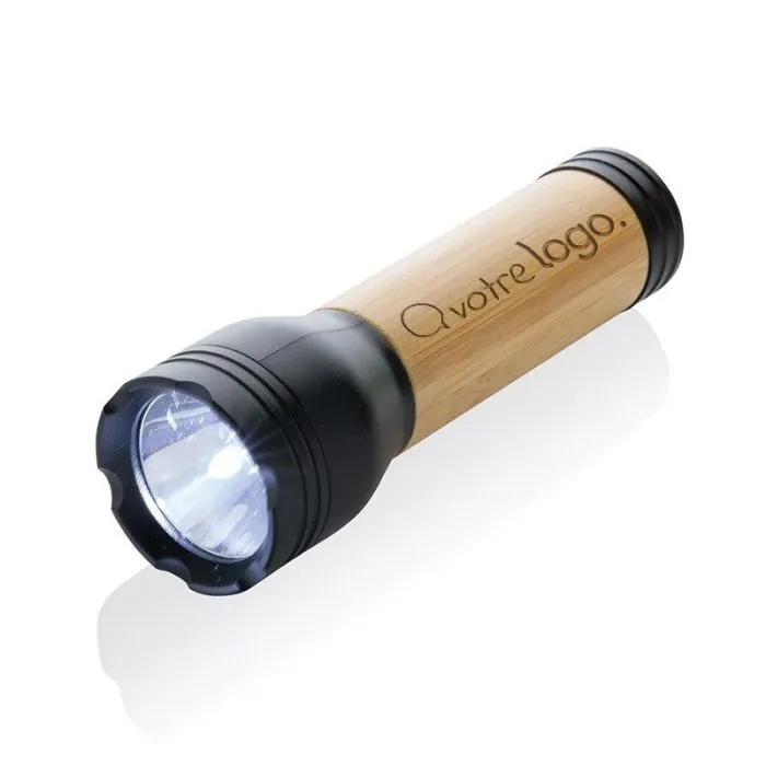 Lampe 3W en plastique recyclé RCS et bambou publicitaire Lucid