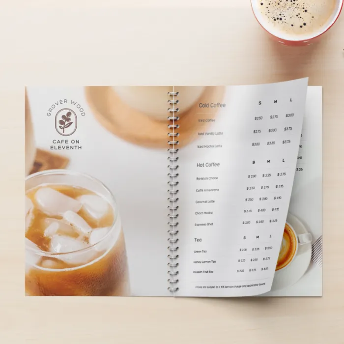 Menu personnalisé reliure spirale durable